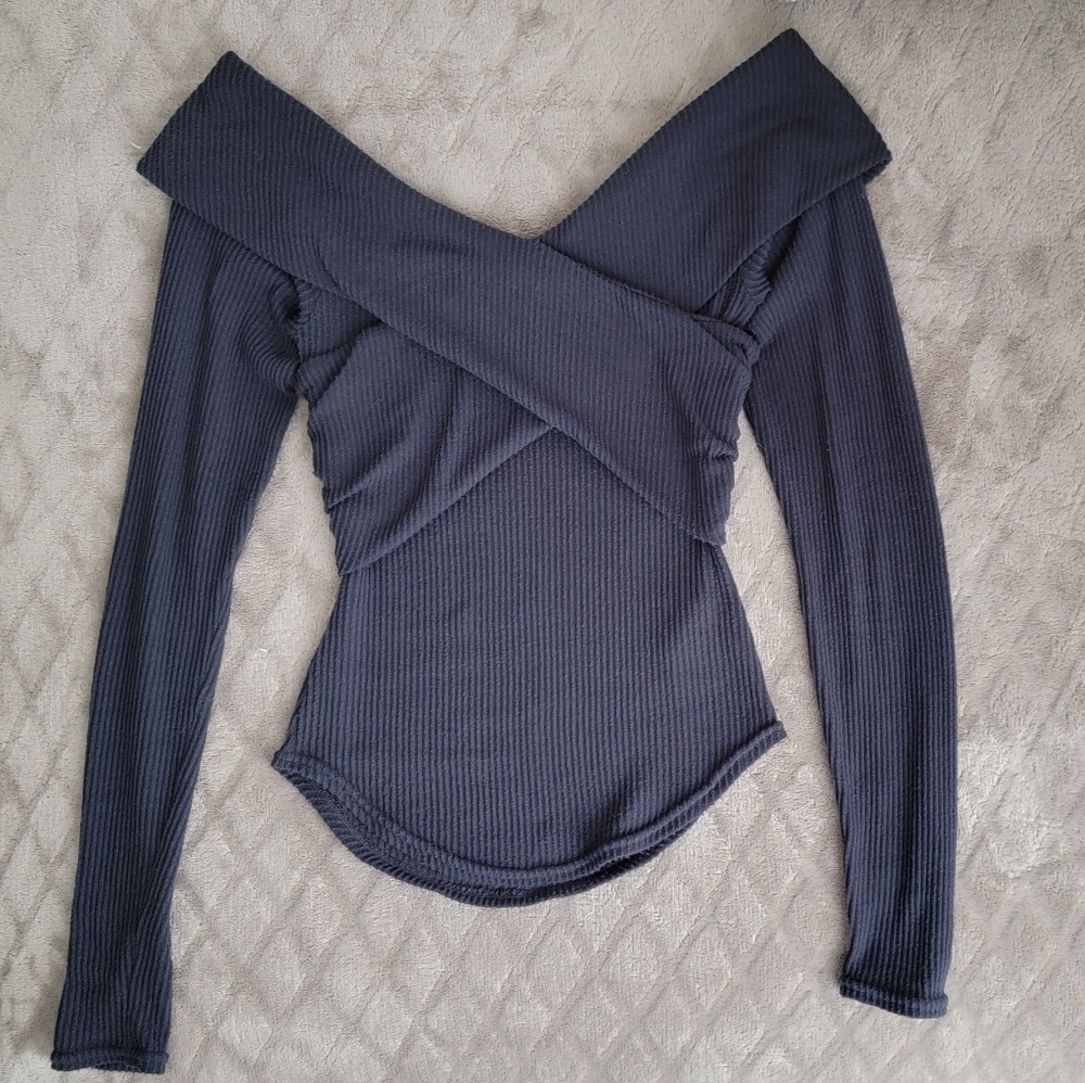 Free People Marley Off The Shoulder Twist Top Navy